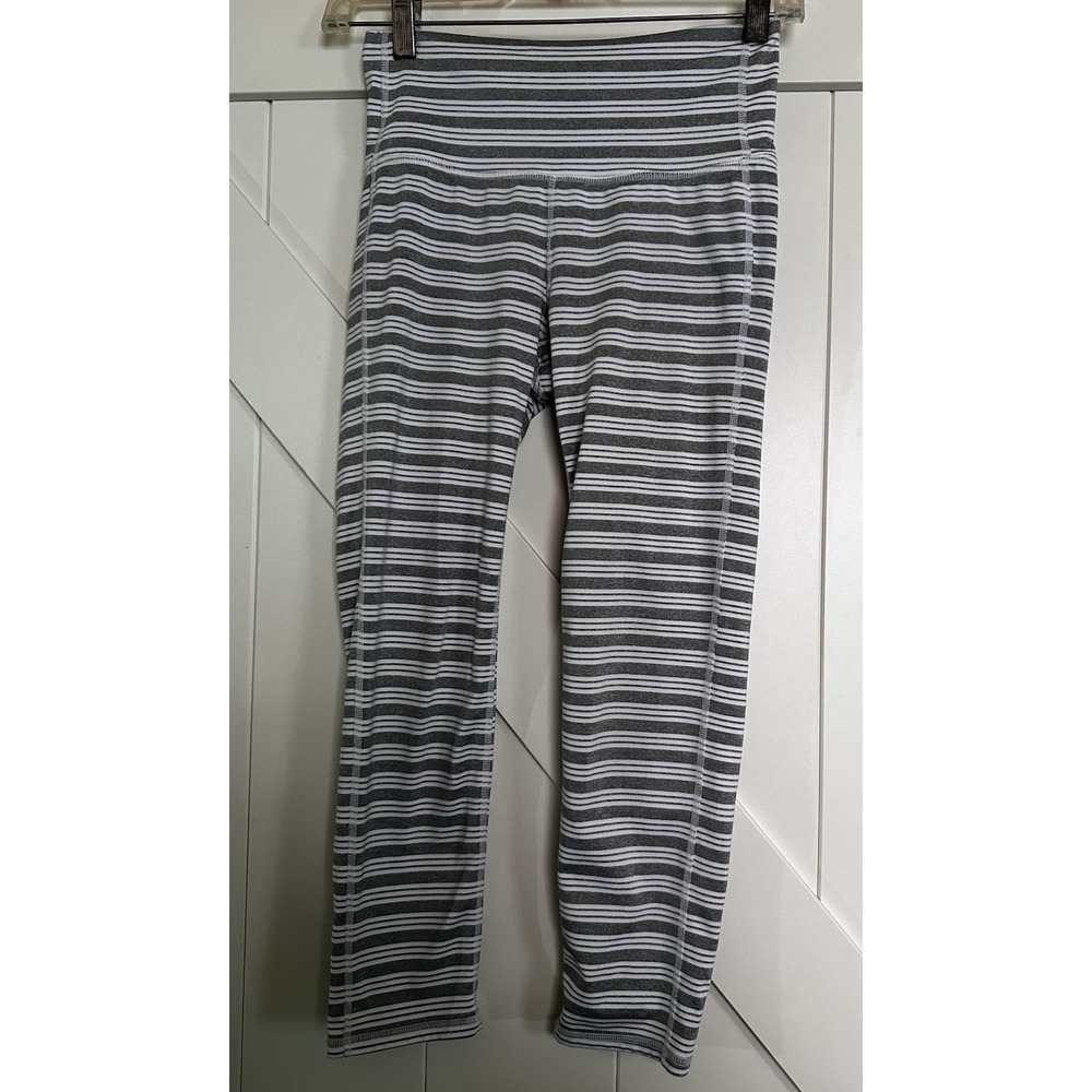 Athleta Chaturanga Heather Gray Striped Capri Leggings Women's X Small High Rise